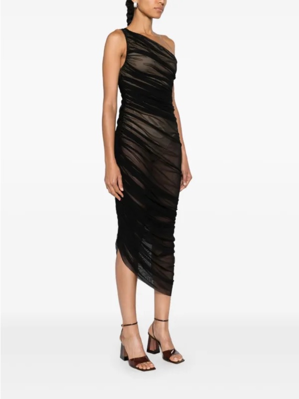 Norma Kamali Black Asymmetrical One-Shoulder Midi Dress